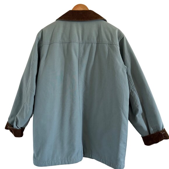 Y2K Era L.L. Bean Barn Coat L Rare Lt Blue w/Corduroy Trim Quilt Insulated Jacke - Picture 2 of 16